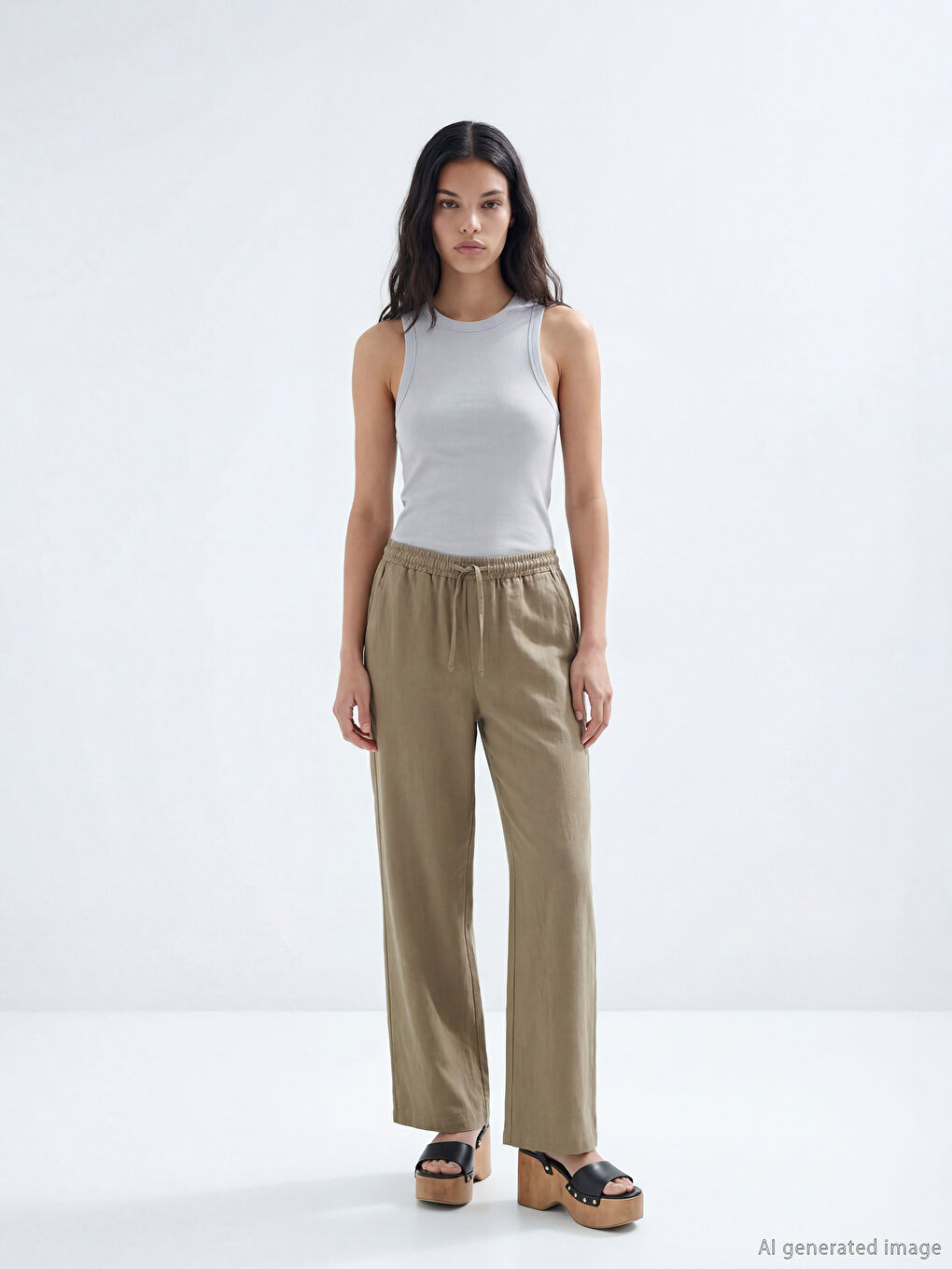 Elastic Waist Loose Fit Women's Trousers