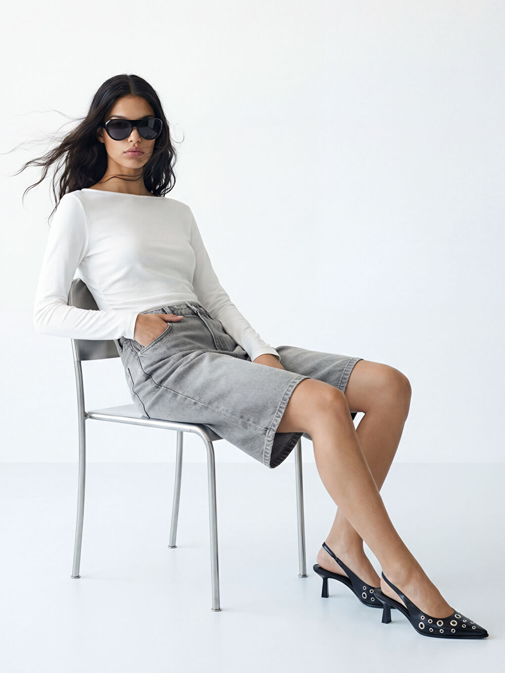 Pantaloni scurți din denim GRI Femeie