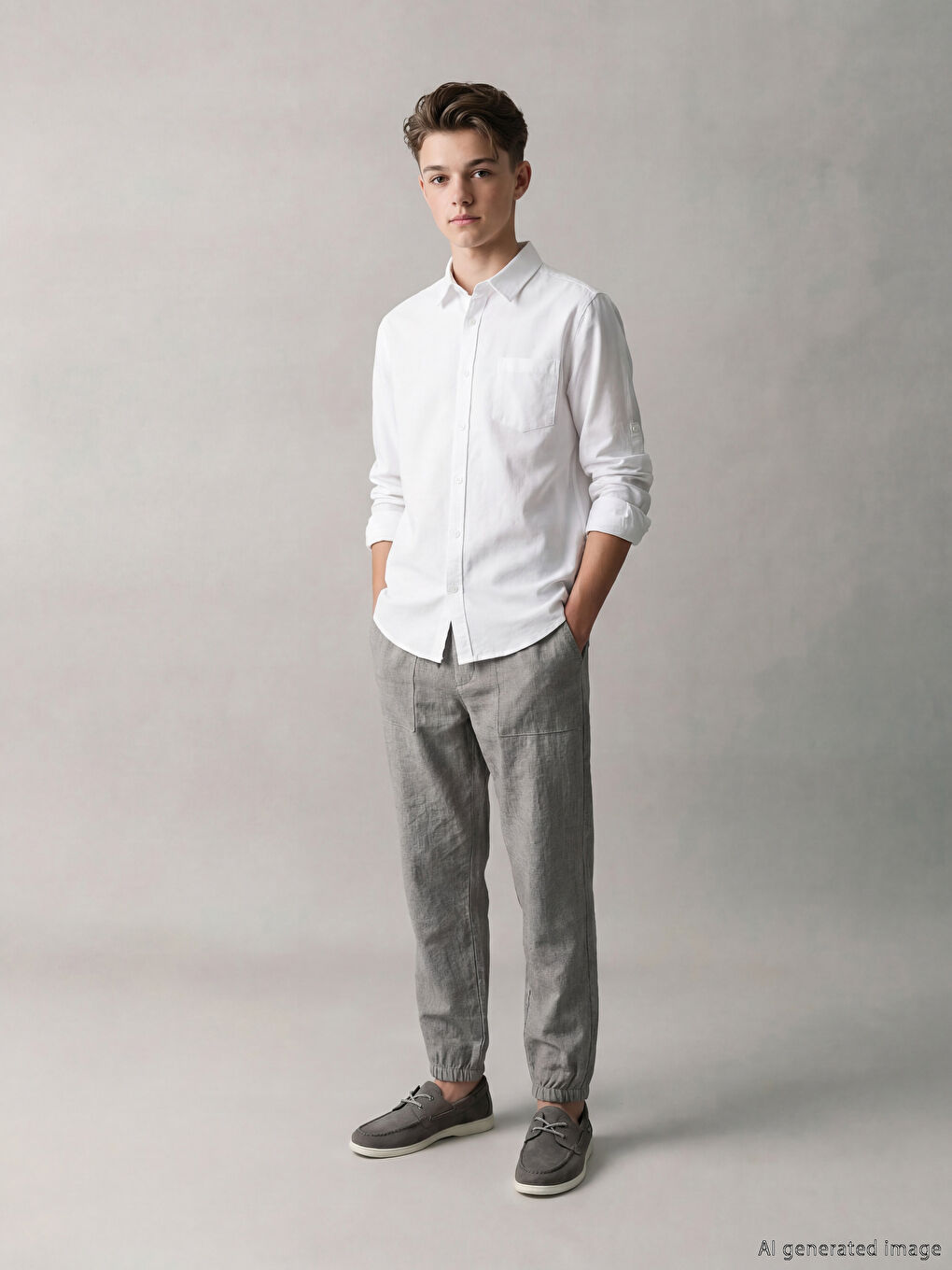 Gri Beli Lastikli Erkek Çocuk Jogger Pantolon-1