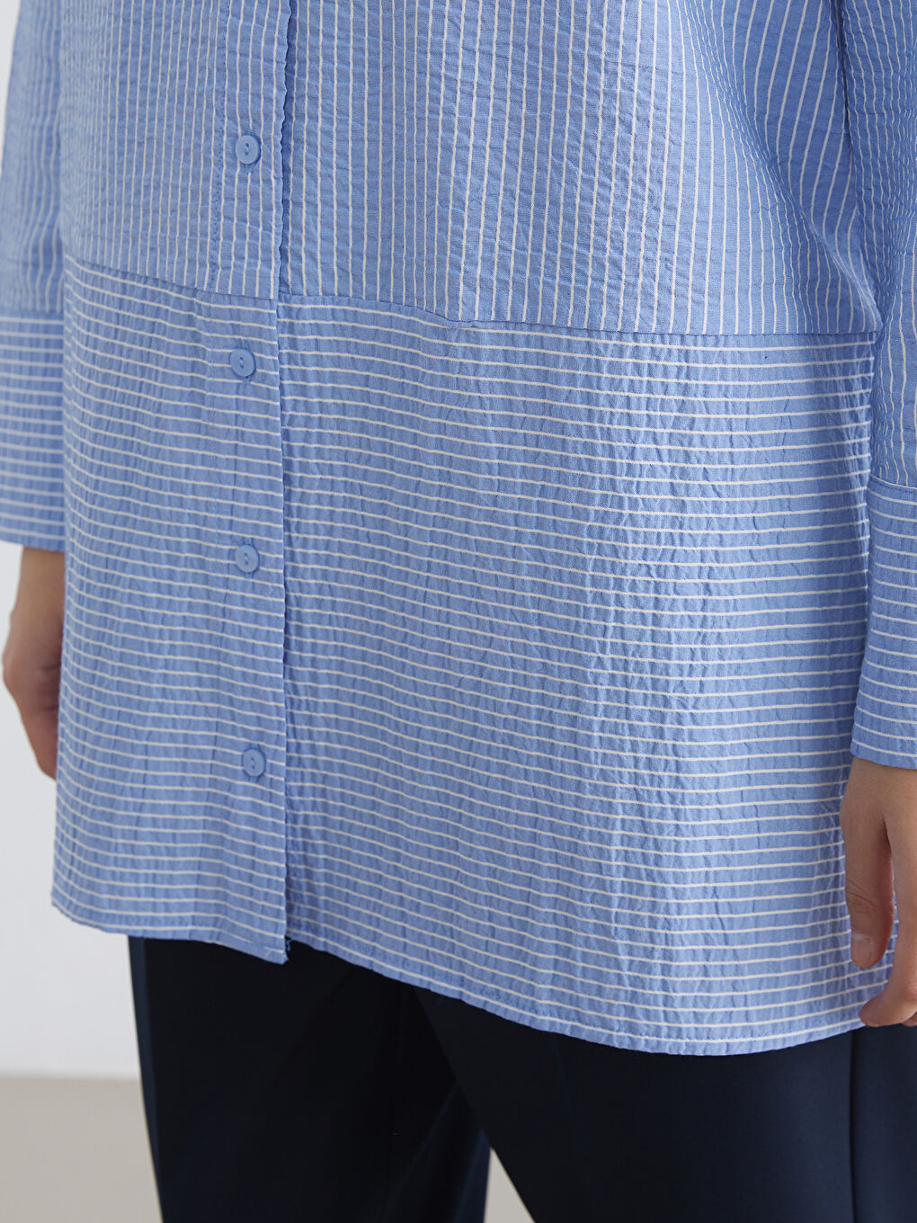 Mavi Çizgili Kadın Gömlek Tunik-2