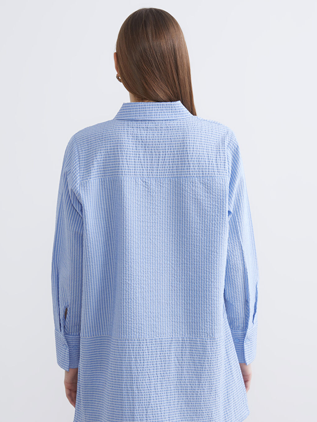Mavi Çizgili Kadın Gömlek Tunik-3