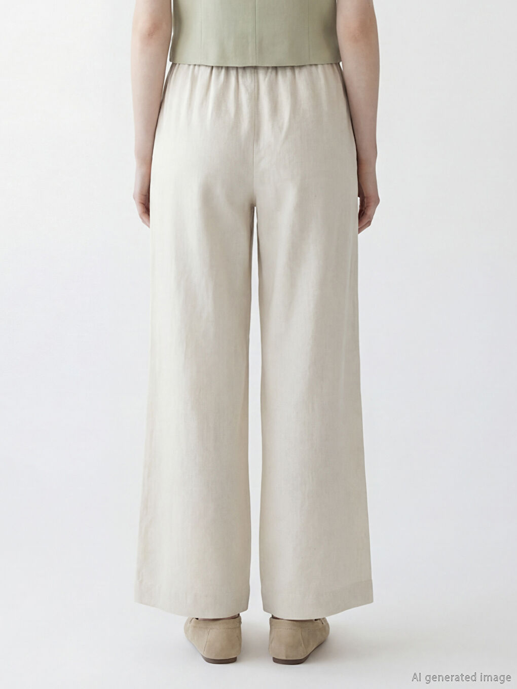 ელასტიური წელის ლინენის ნაზავის ქალის შარვალი-2