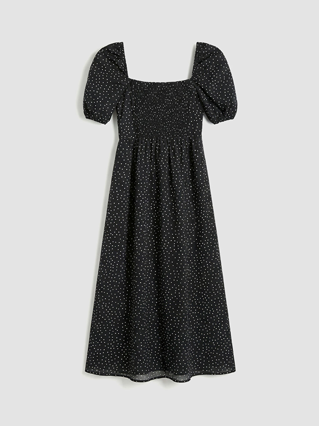 шаршы жағалы горошекпен қимасы бар поплин көйлек-5