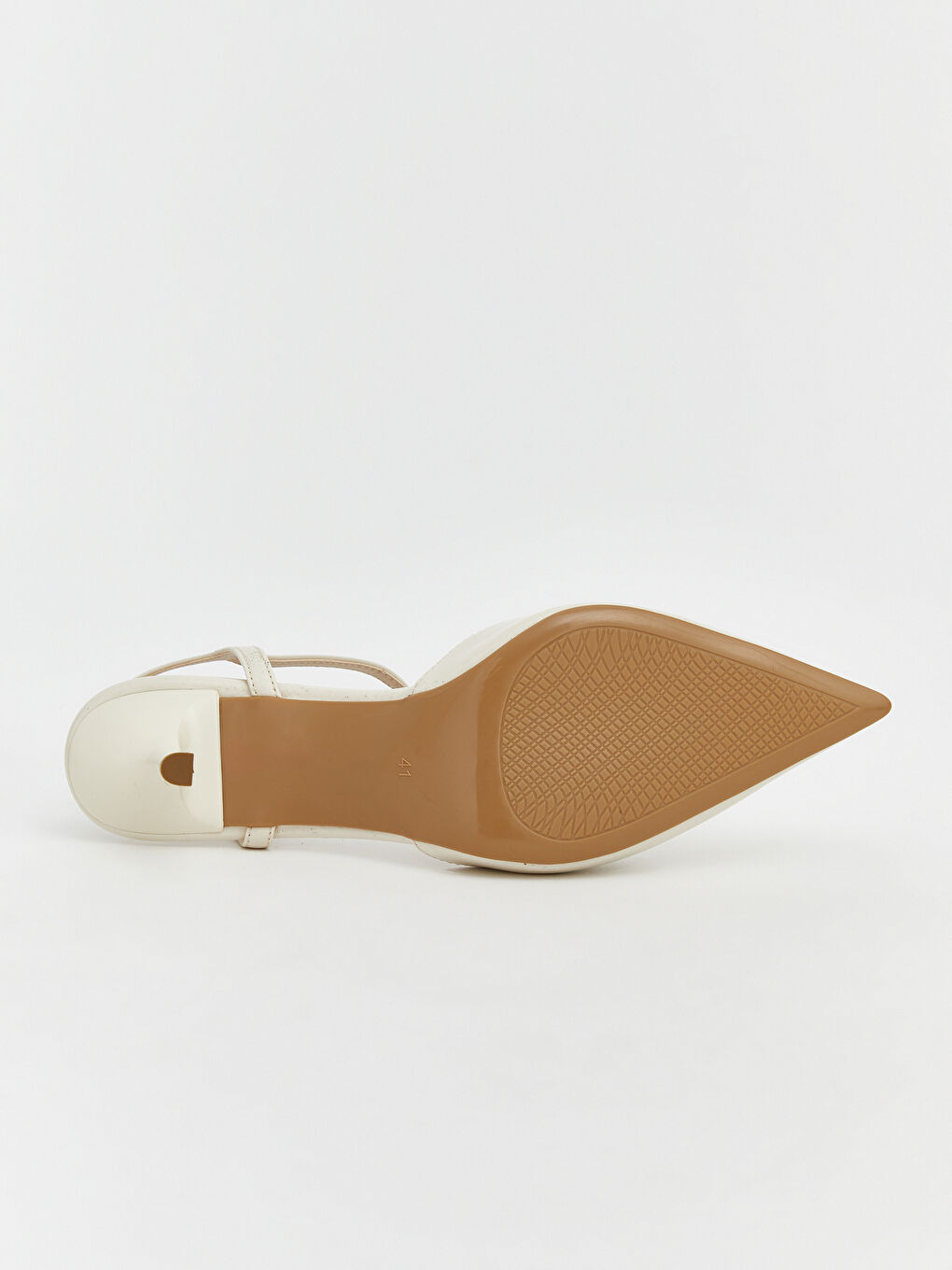 Ekru Sivri Burunlu Bilekten Bağlamalı Kadın Topuklu Ayakkabı-3