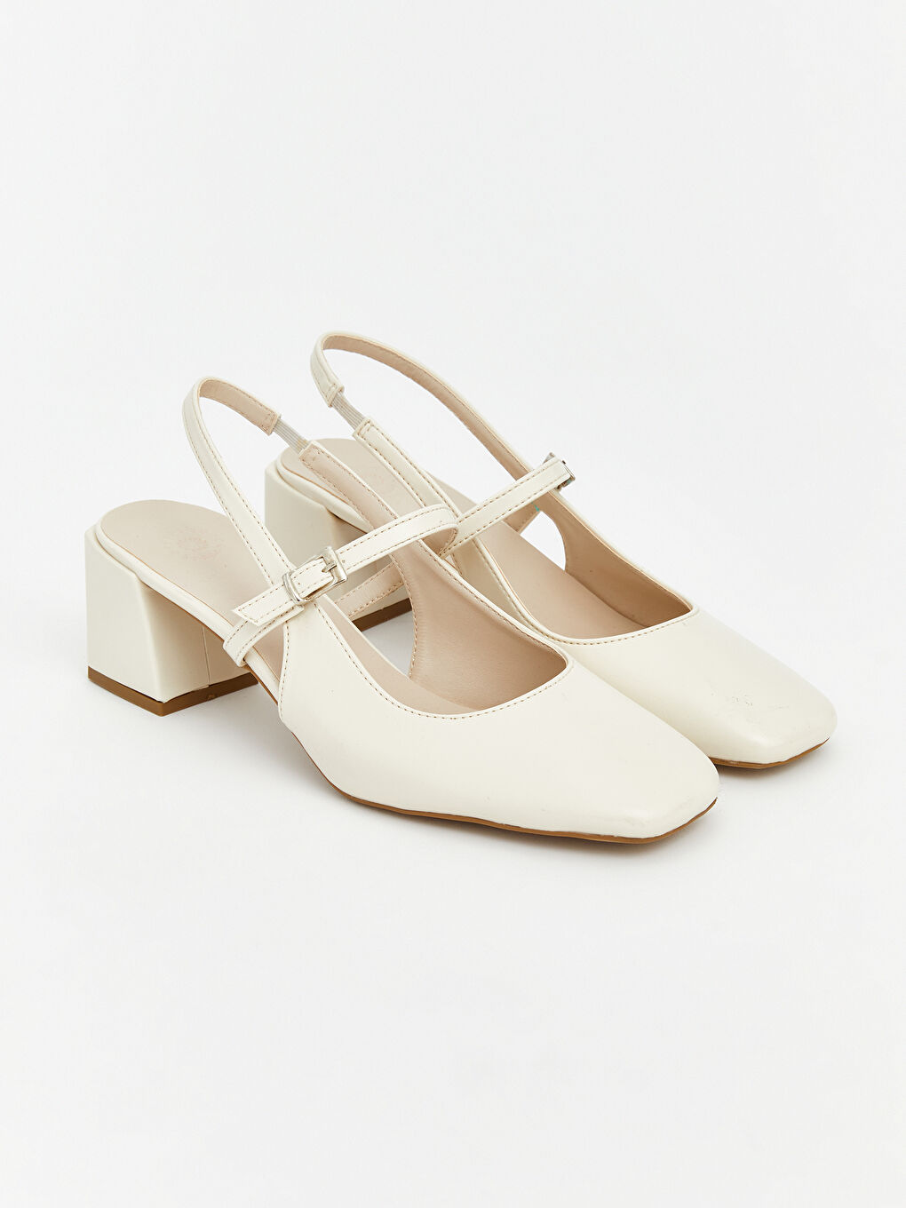 Ekru Deri Görünümlü Kadın Topuklu Ayakkabı-0