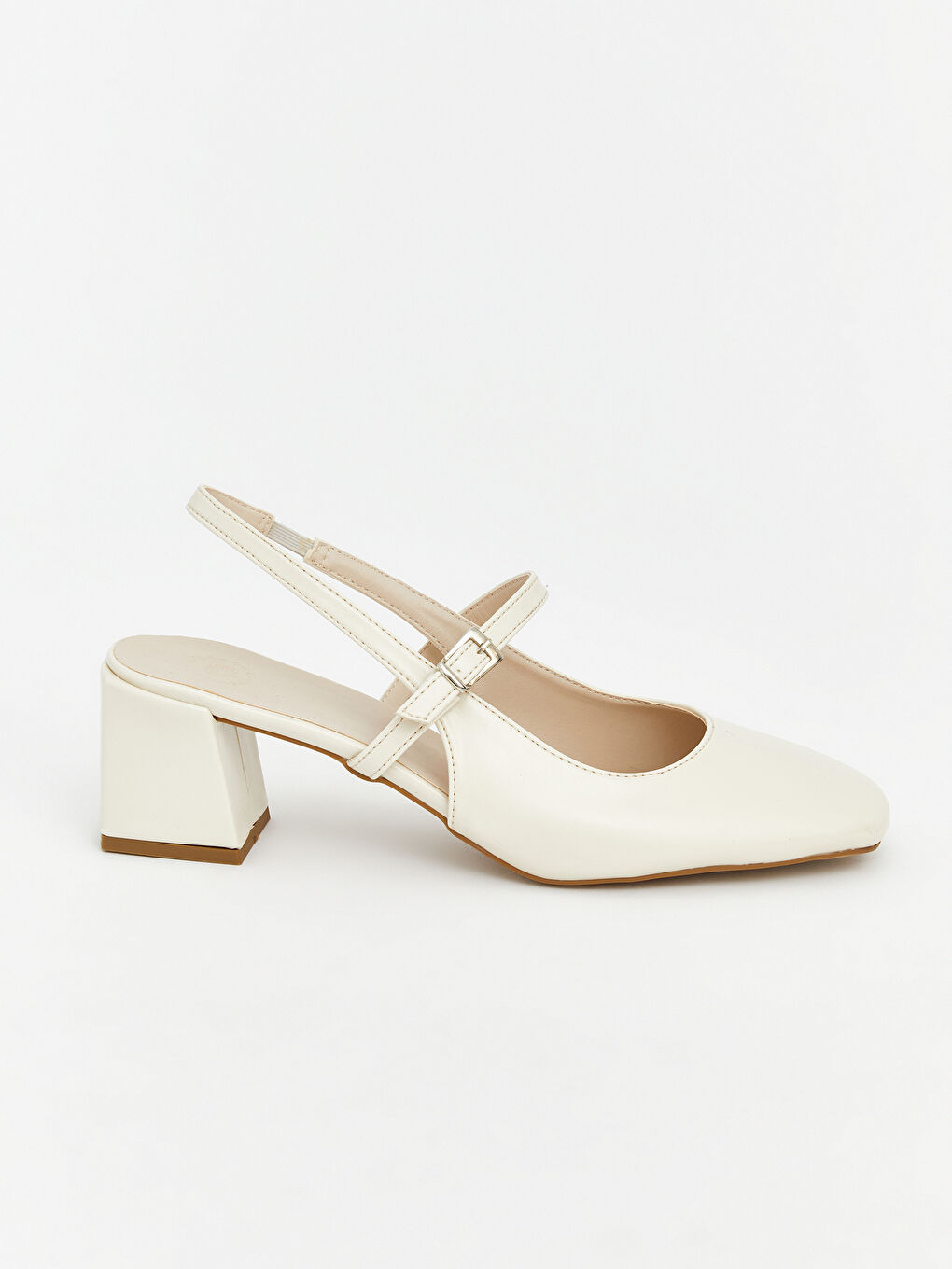 Ekru Deri Görünümlü Kadın Topuklu Ayakkabı-1
