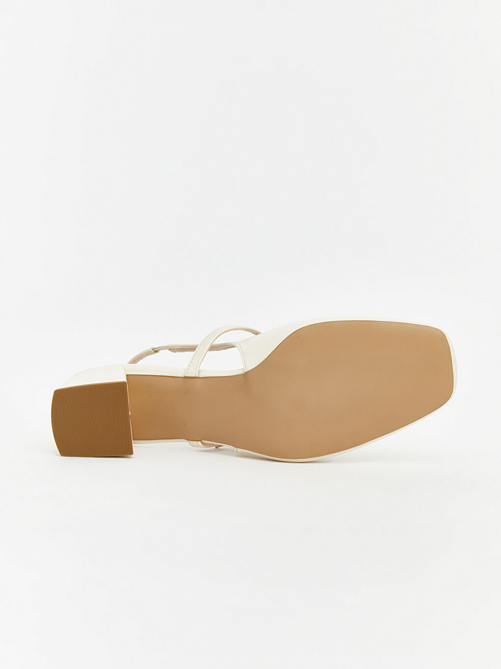 Ekru Deri Görünümlü Kadın Topuklu Ayakkabı-3