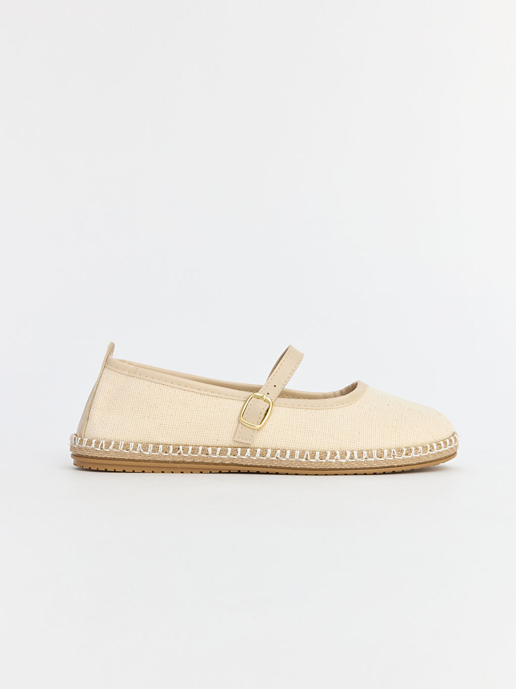 Bej Bantlı Hasır Detaylı Kadın Babet-1