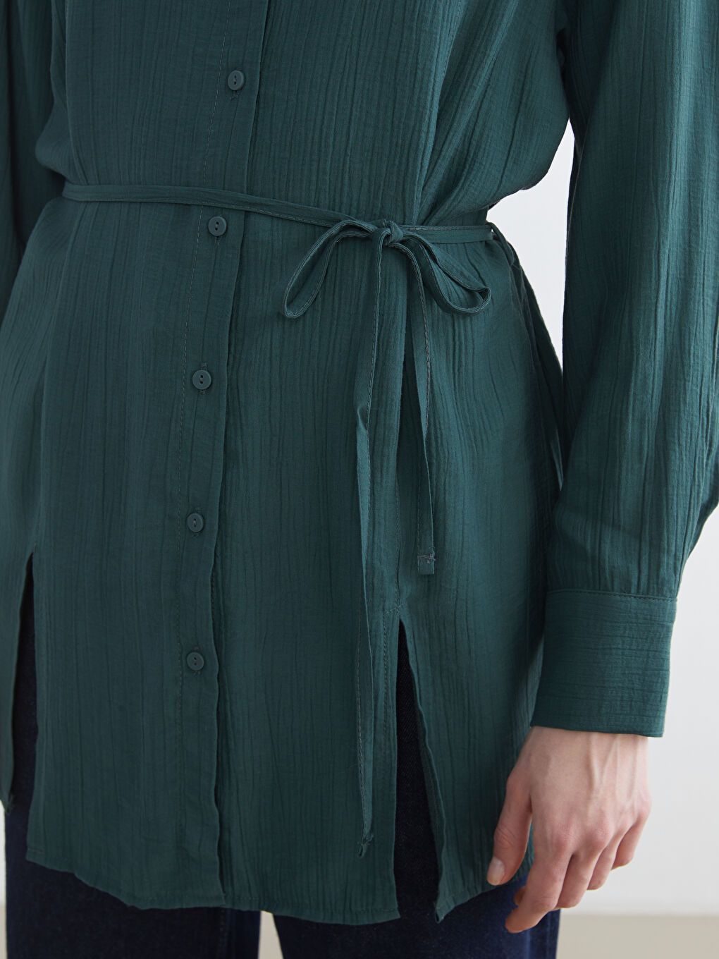 Yeşil Dokulu Krinkle Kadın Gömlek Tunik-2