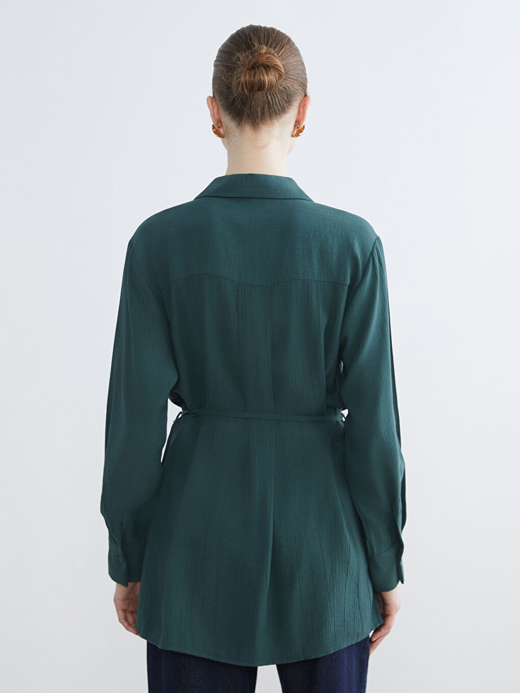 Yeşil Dokulu Krinkle Kadın Gömlek Tunik-3