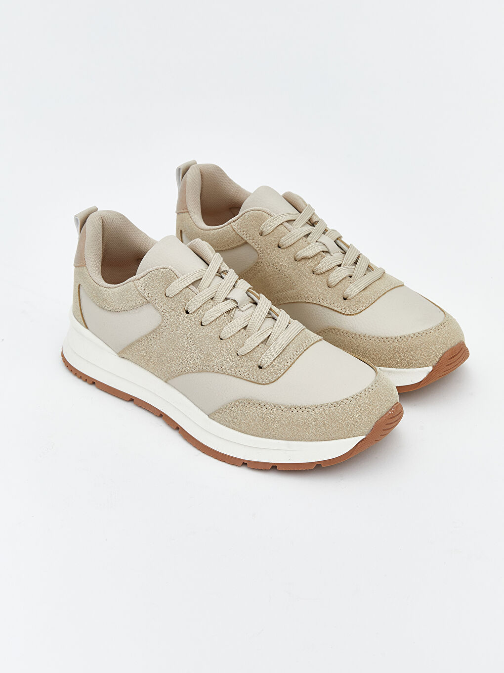 Bej Bağcıklı Kadın Spor Ayakkabı