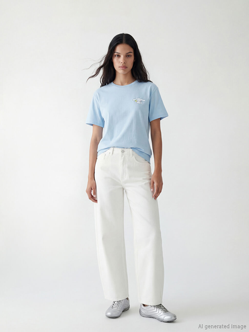 Μπλουζάκι με στάμπα Cinnamoroll, φαρδιά γραμμή, για γυναίκες-1