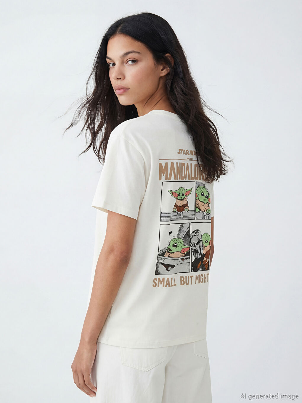 Ženska majica sa okruglim izrezom The Mandalorian sa štampom