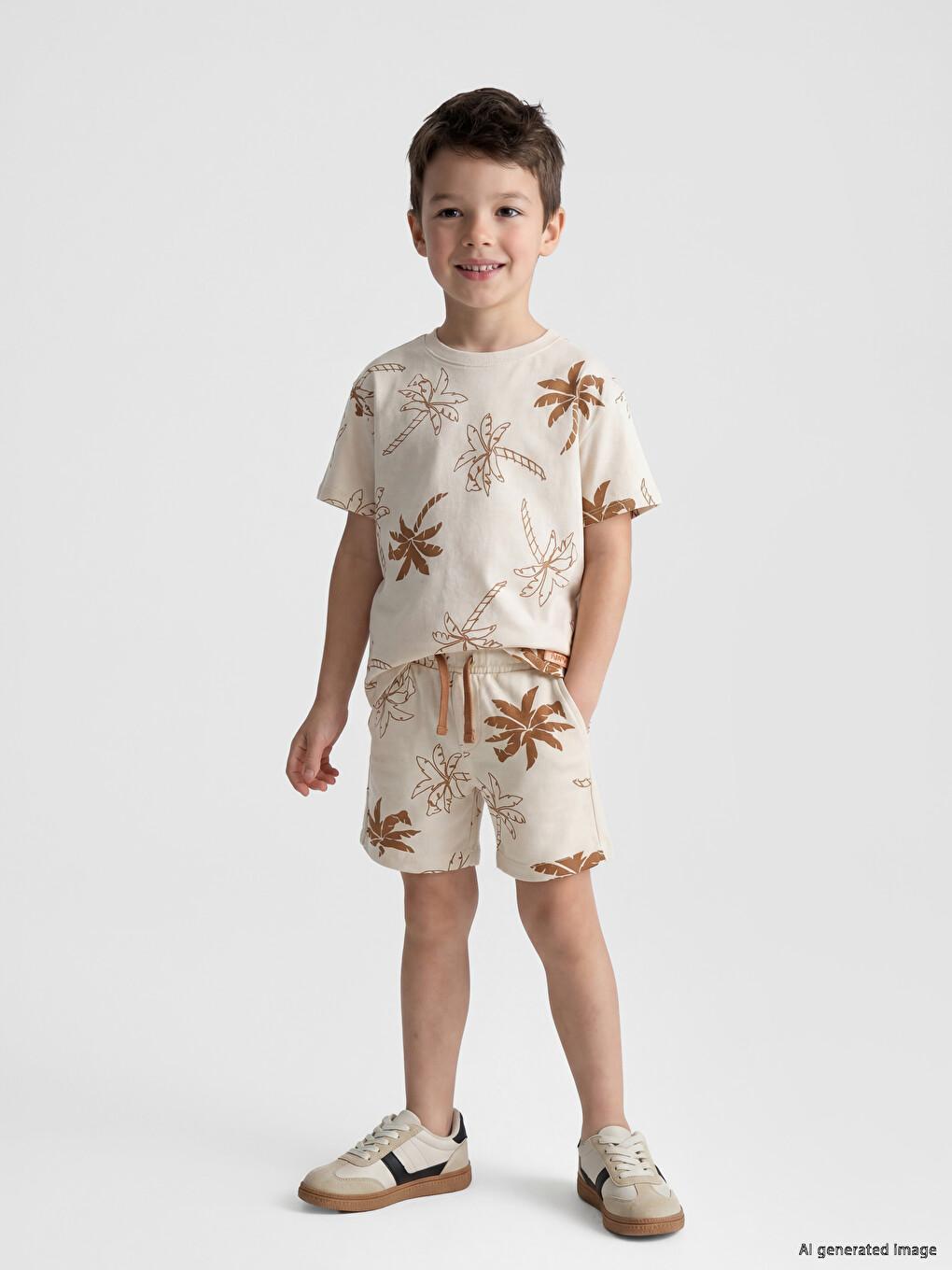 Palm Patterned Boys' T-shirt and Shorts-1