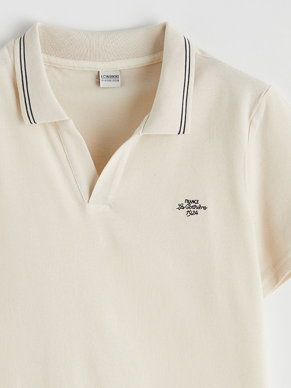 Bej Polo Yaka Nakışlı Erkek Çocuk Tişört-2