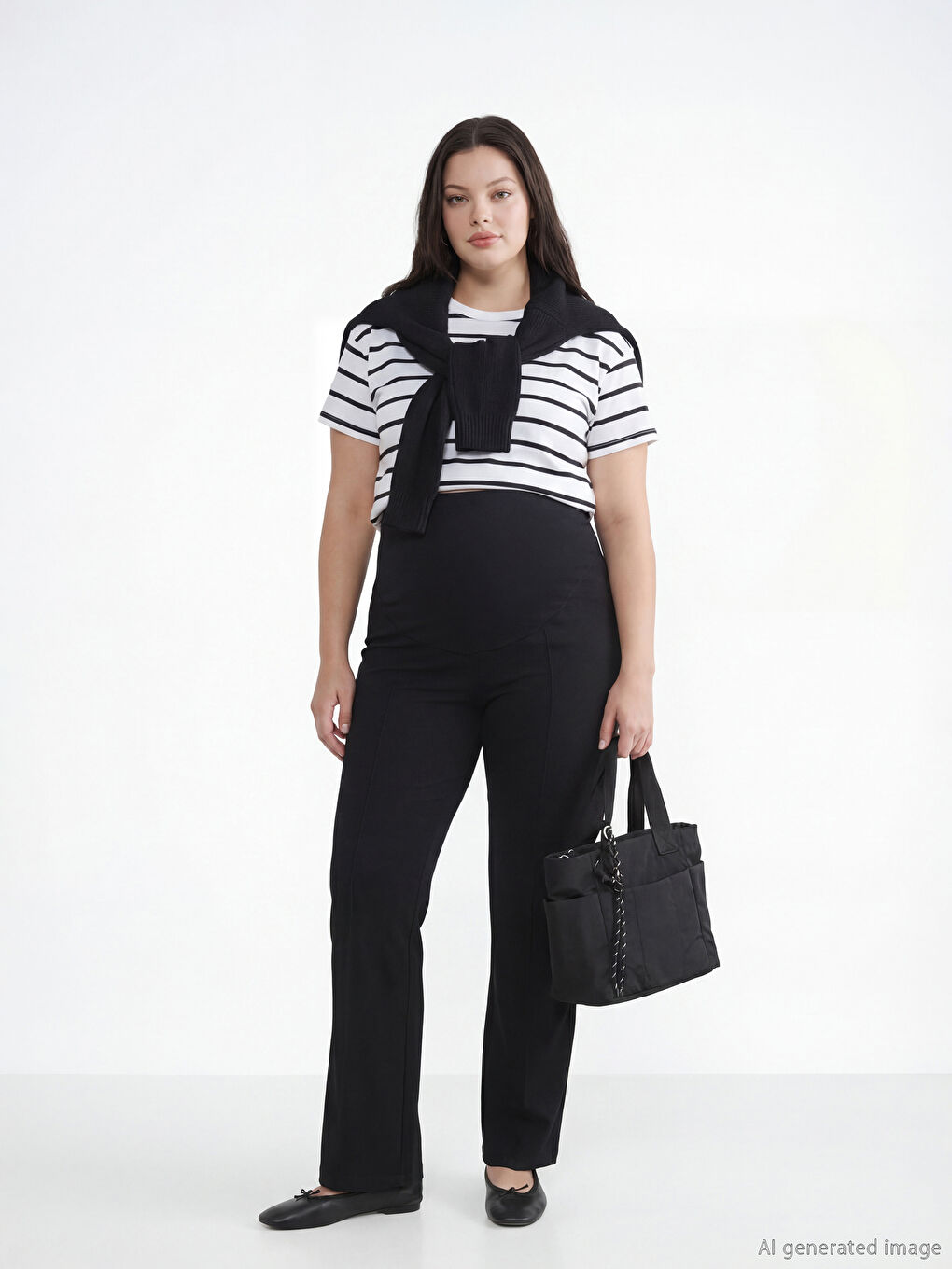 Siyah Karın Panelli Geniş Paça Kadın Eşofman Altı-1