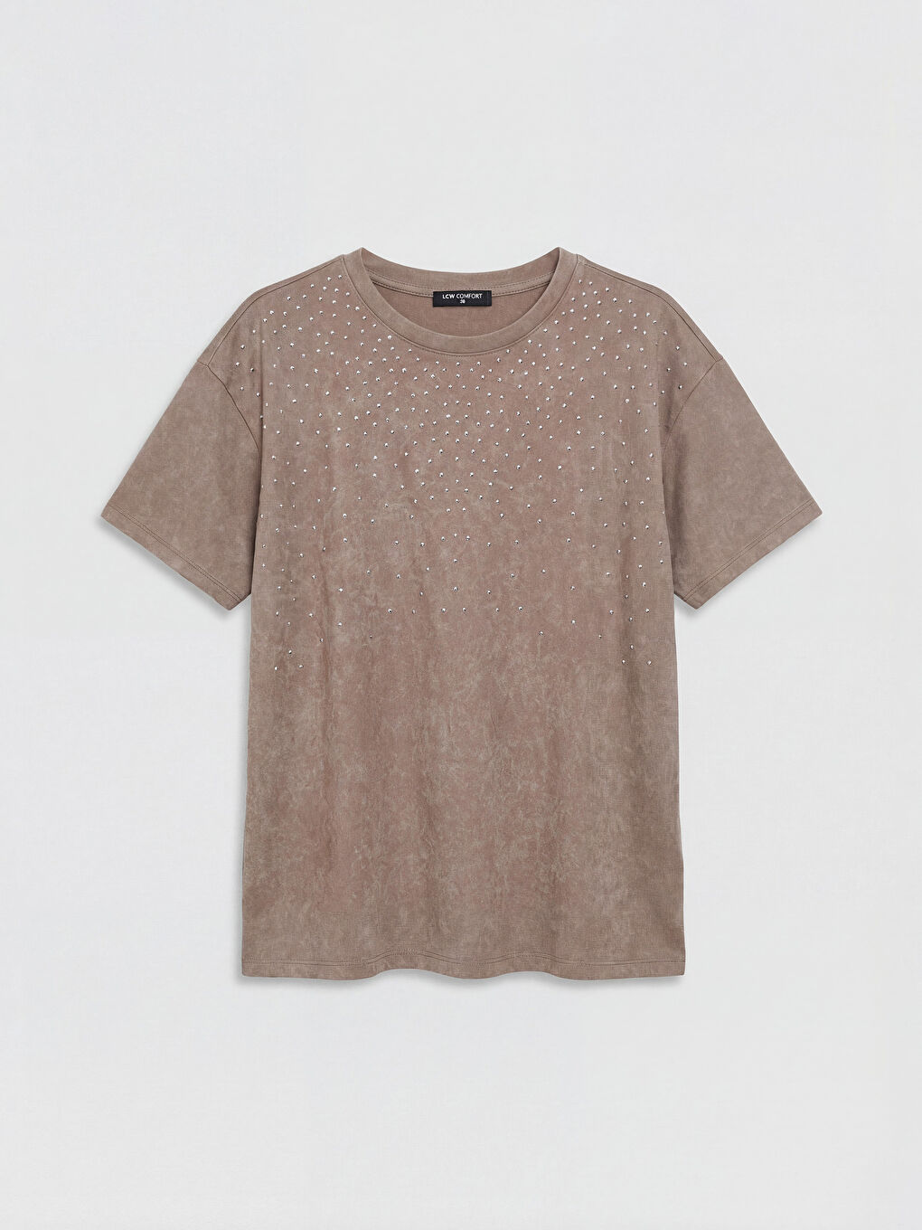 Kahverengi Bisiklet Yak Taşlı Kadın Tişört-3