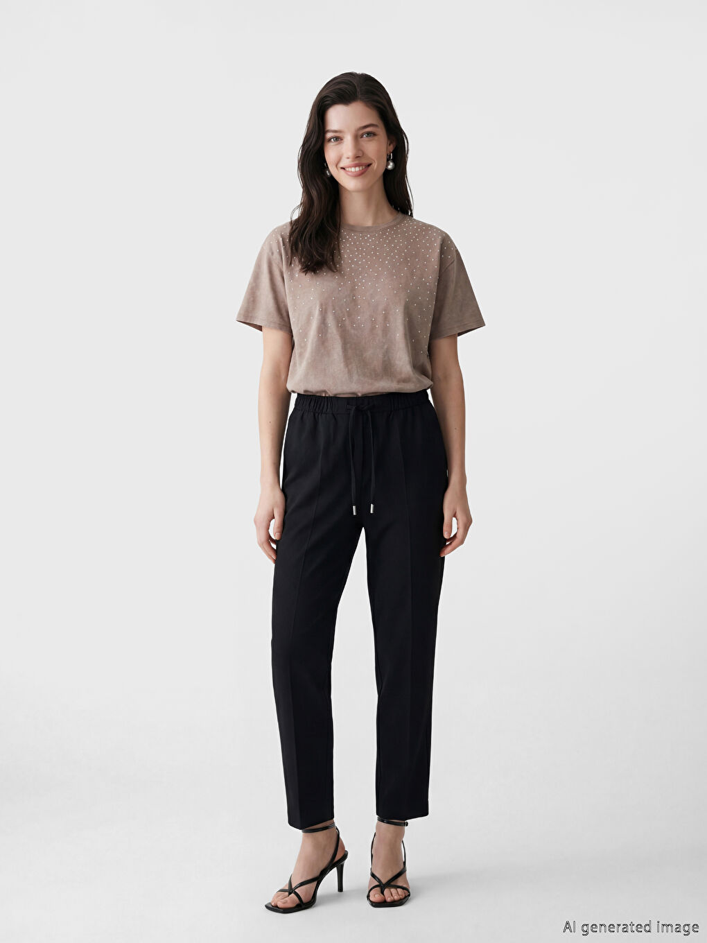 Kahverengi Bisiklet Yak Taşlı Kadın Tişört-1