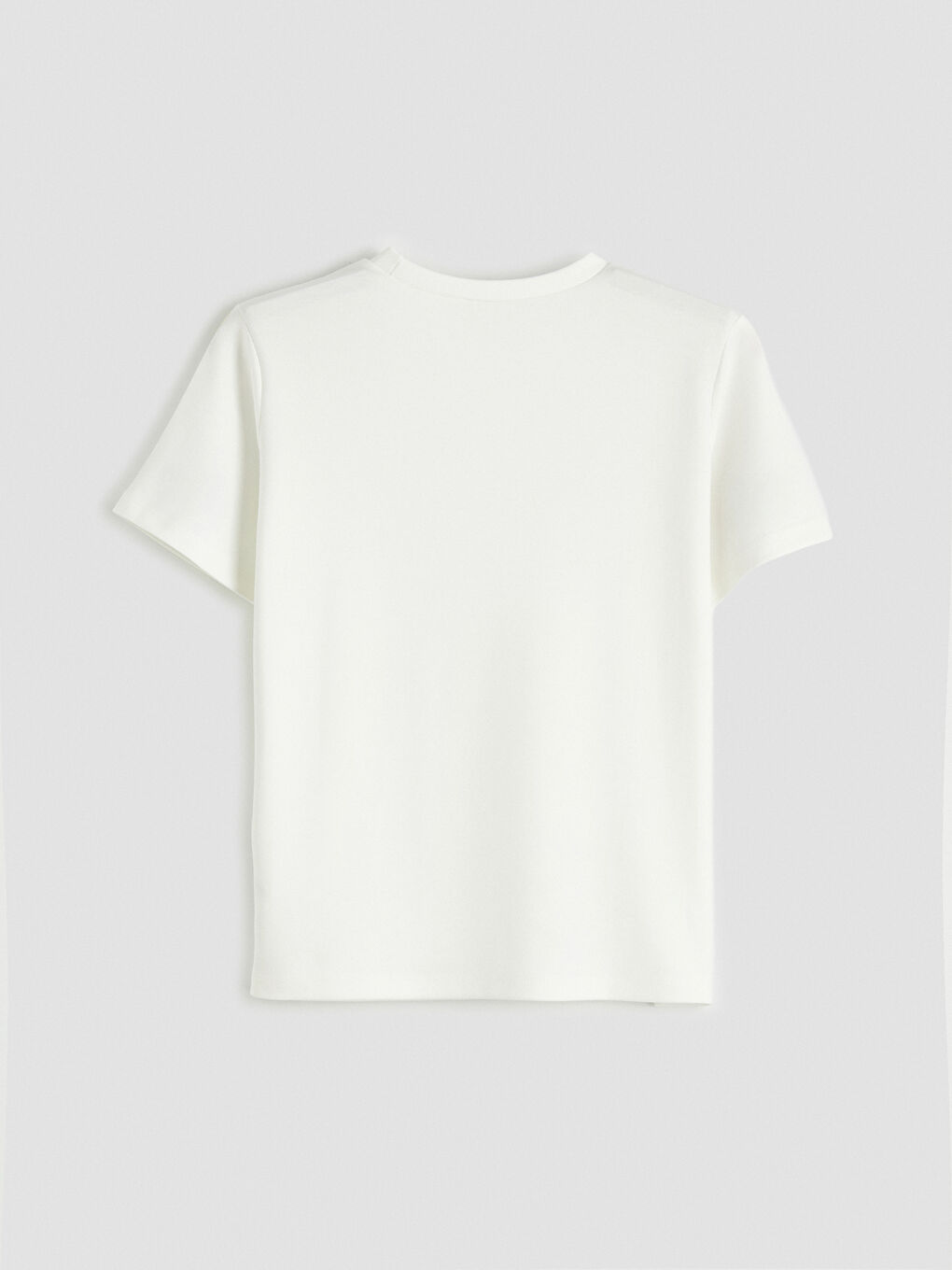 Ekru Bisiklet Yaka Taşlı Kadın Tişört-5