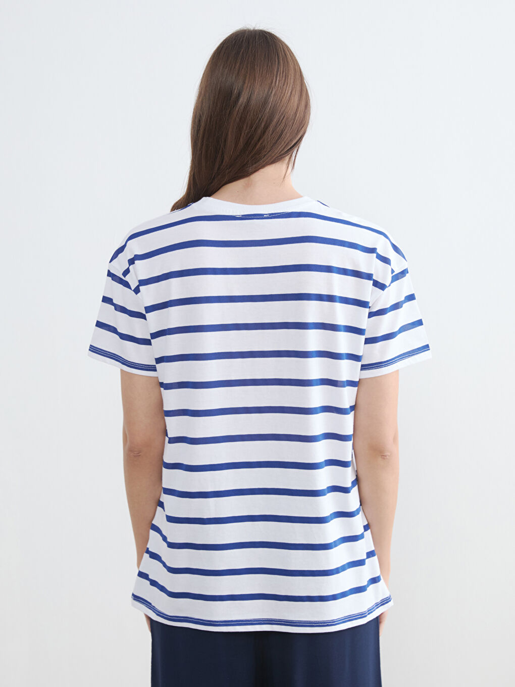 Mavi Bisiklet Yaka Çizgili Kadın Tişört	-4
