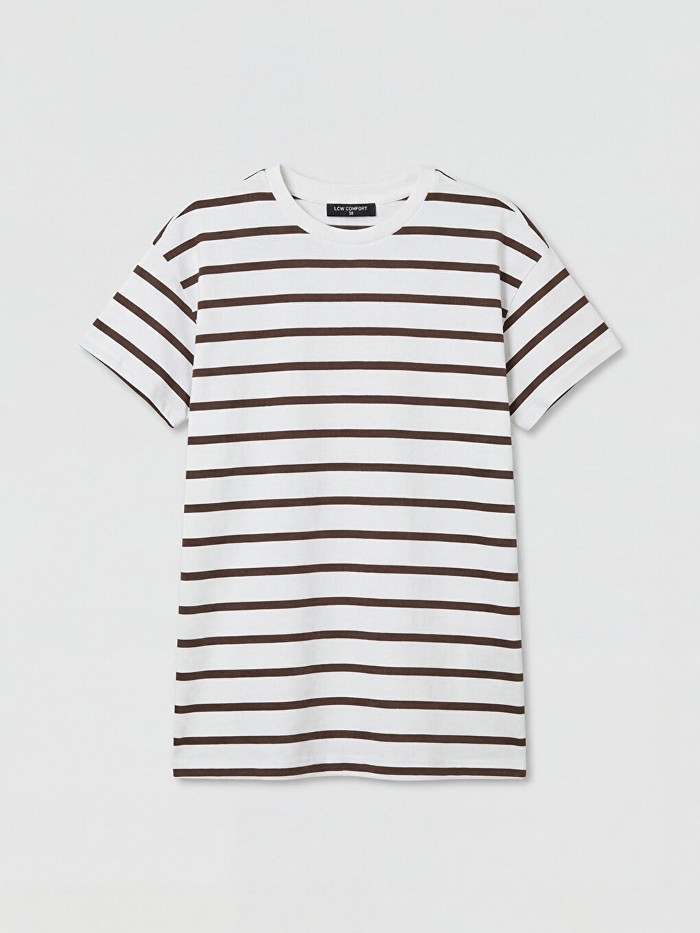 Kahverengi Bisiklet Yaka Çizgili Kadın Tişört	