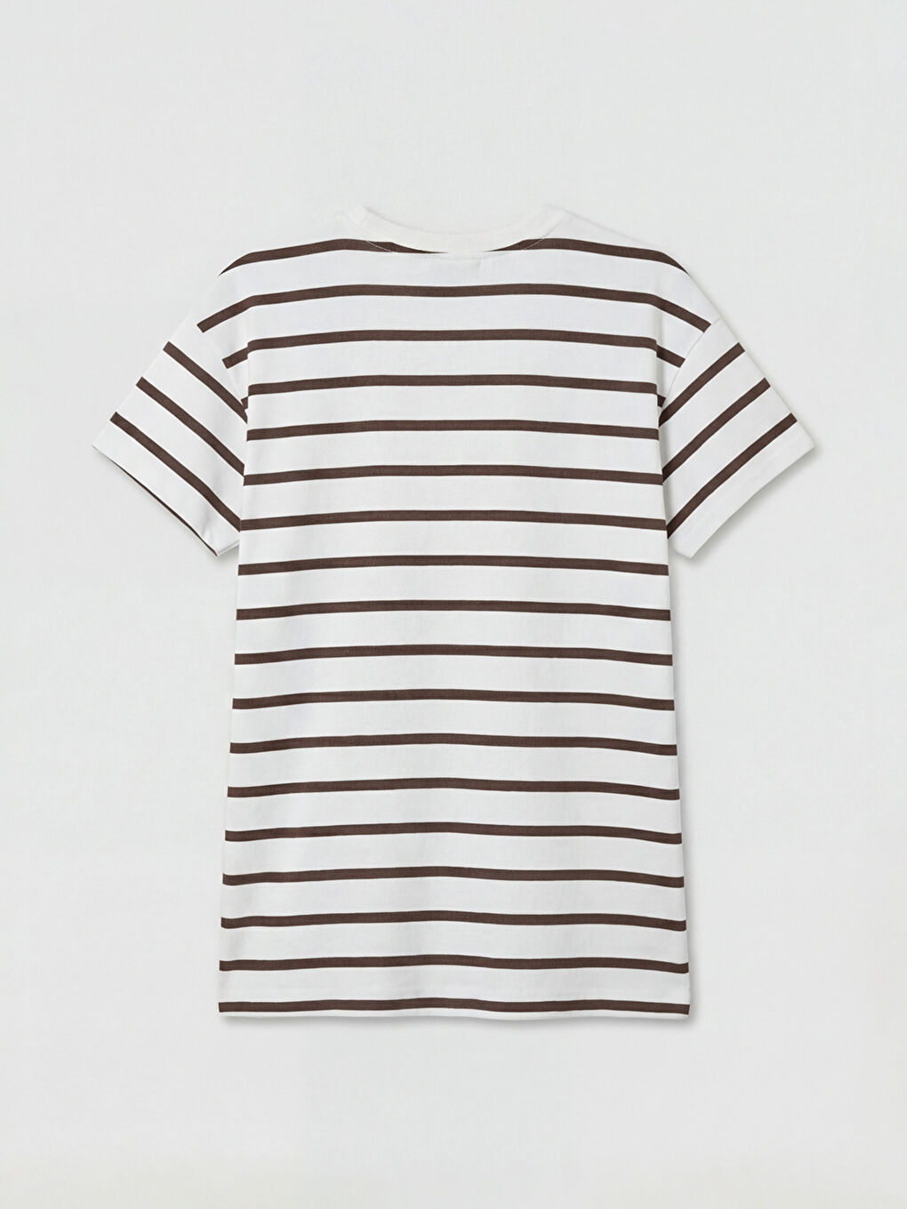 Kahverengi Bisiklet Yaka Çizgili Kadın Tişört	-1