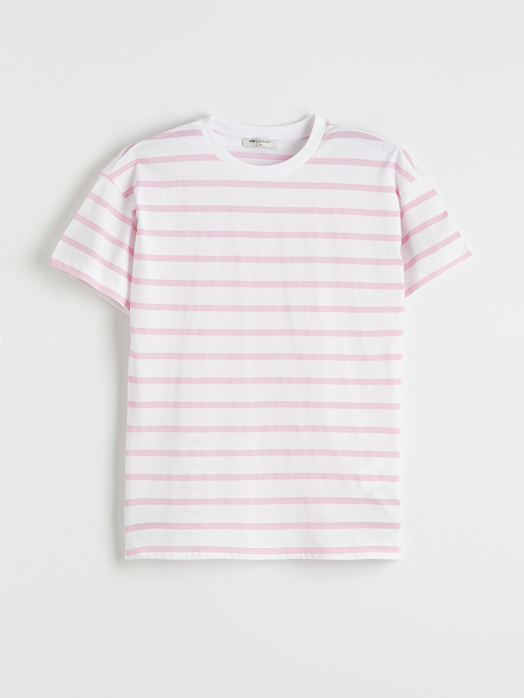 Pembe Bisiklet Yaka Çizgili Kadın Tişört	-4