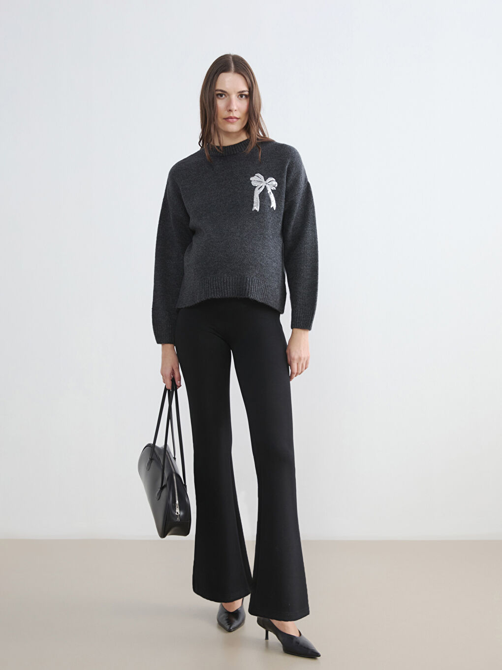 Siyah Karın Panelli İspanyol Paça Hamile Tayt