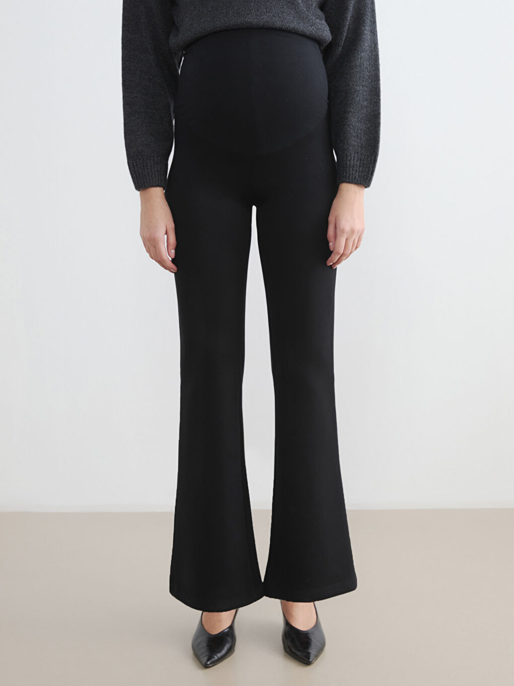 Siyah Karın Panelli İspanyol Paça Hamile Tayt-1