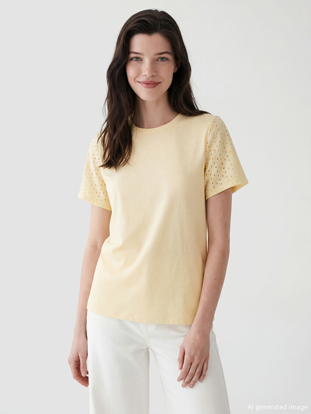 Sarı Bisiklet Yaka Ajurlu Bluz