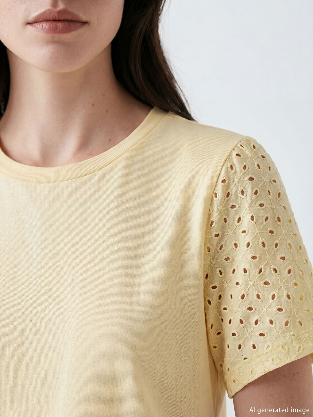 Sarı Bisiklet Yaka Ajurlu Bluz-2