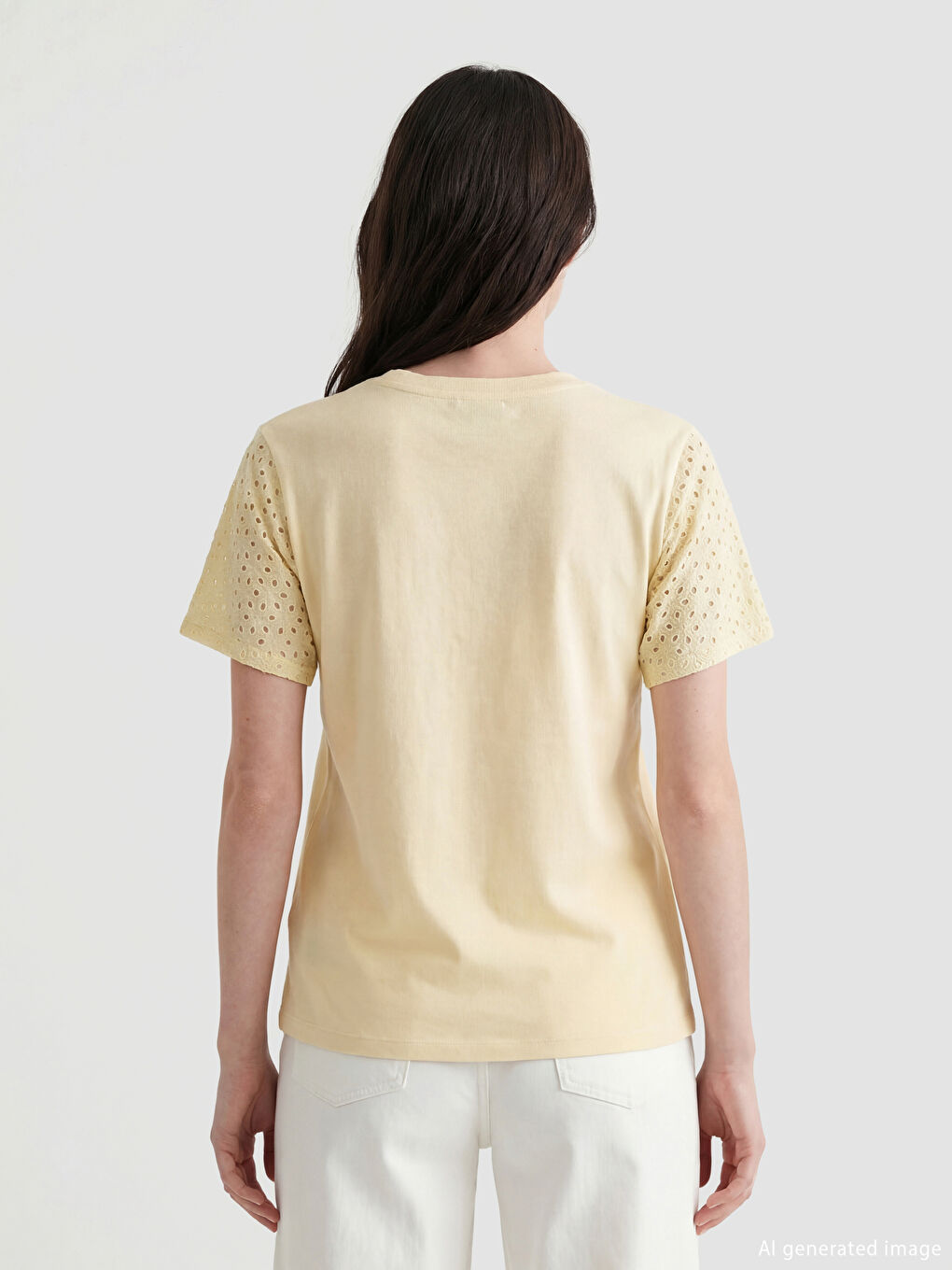 Sarı Bisiklet Yaka Ajurlu Bluz-3