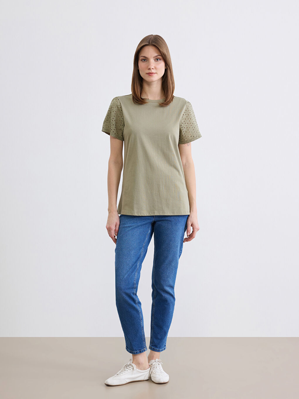 Haki Bisiklet Yaka Ajurlu Bluz-1