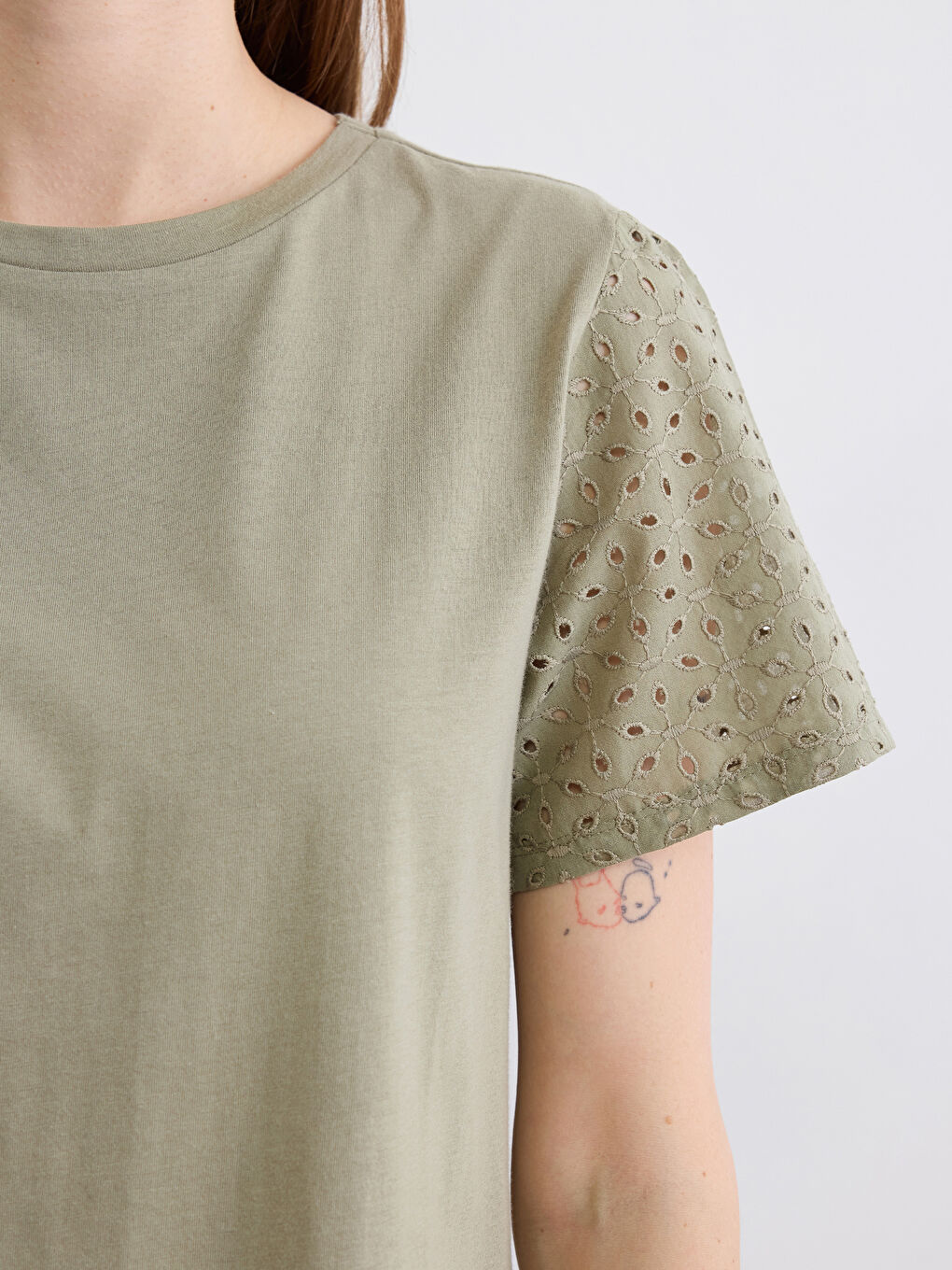 Haki Bisiklet Yaka Ajurlu Bluz-2