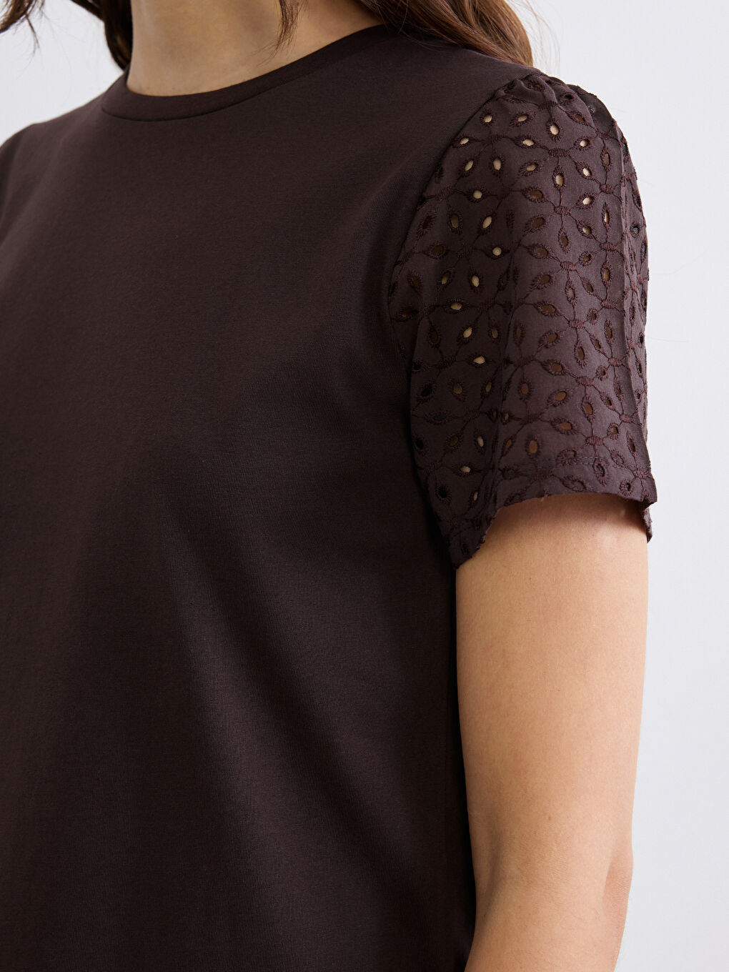 Kahverengi Bisiklet Yaka Ajurlu Bluz-2