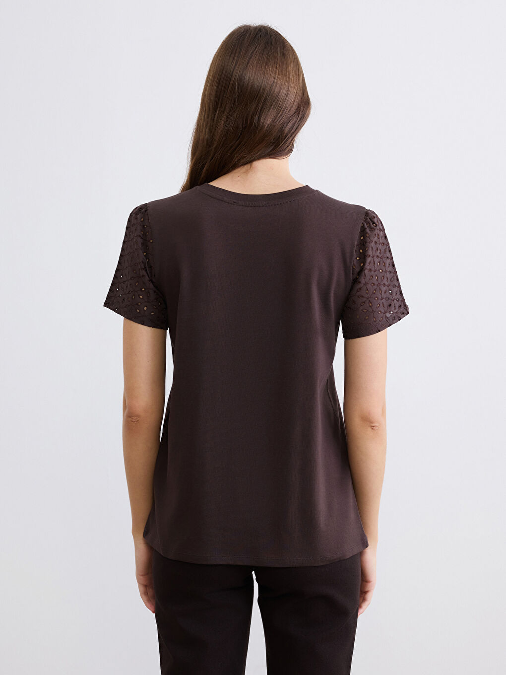 Kahverengi Bisiklet Yaka Ajurlu Bluz-3