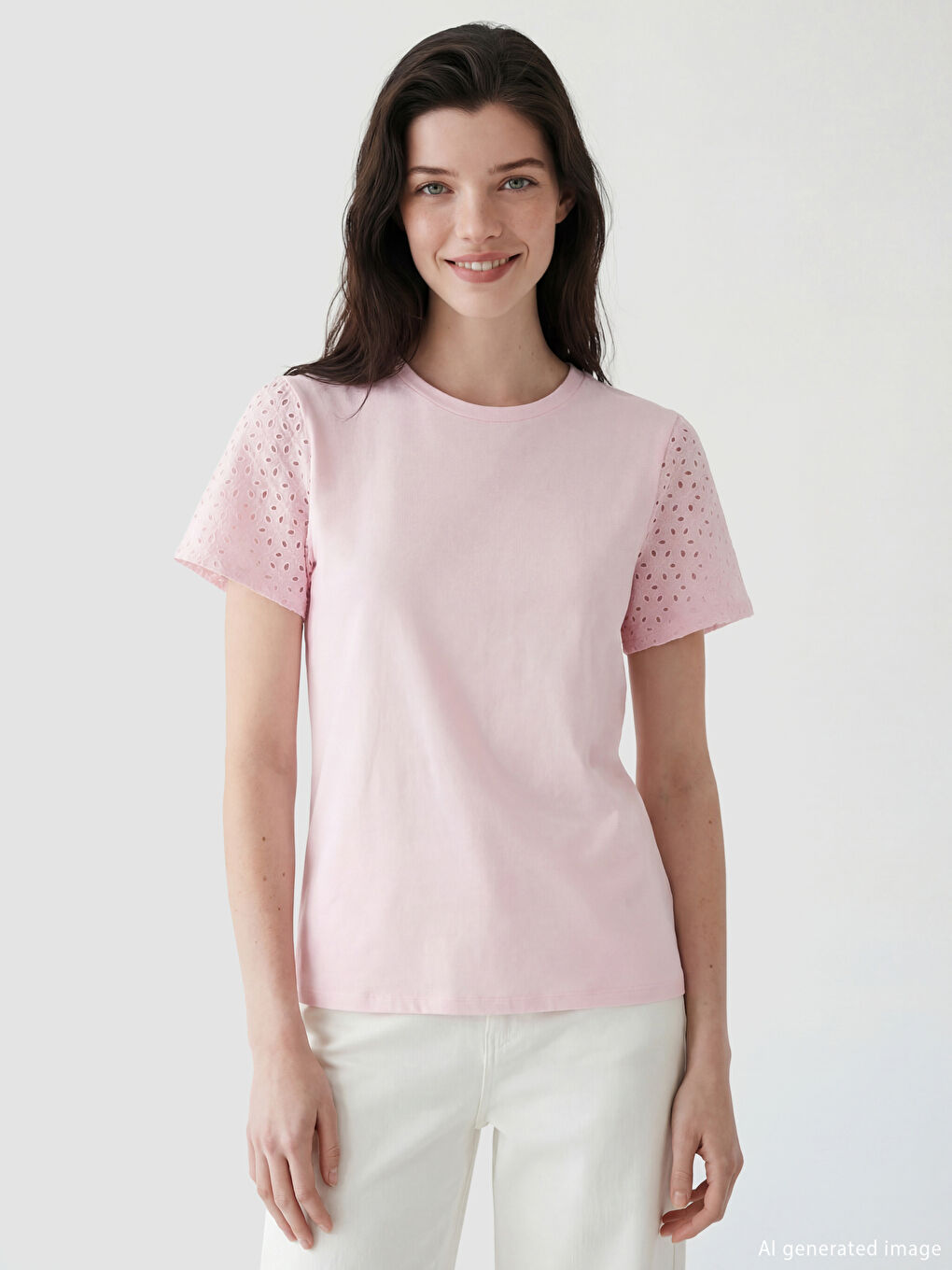 Pembe Bisiklet Yaka Ajurlu Bluz