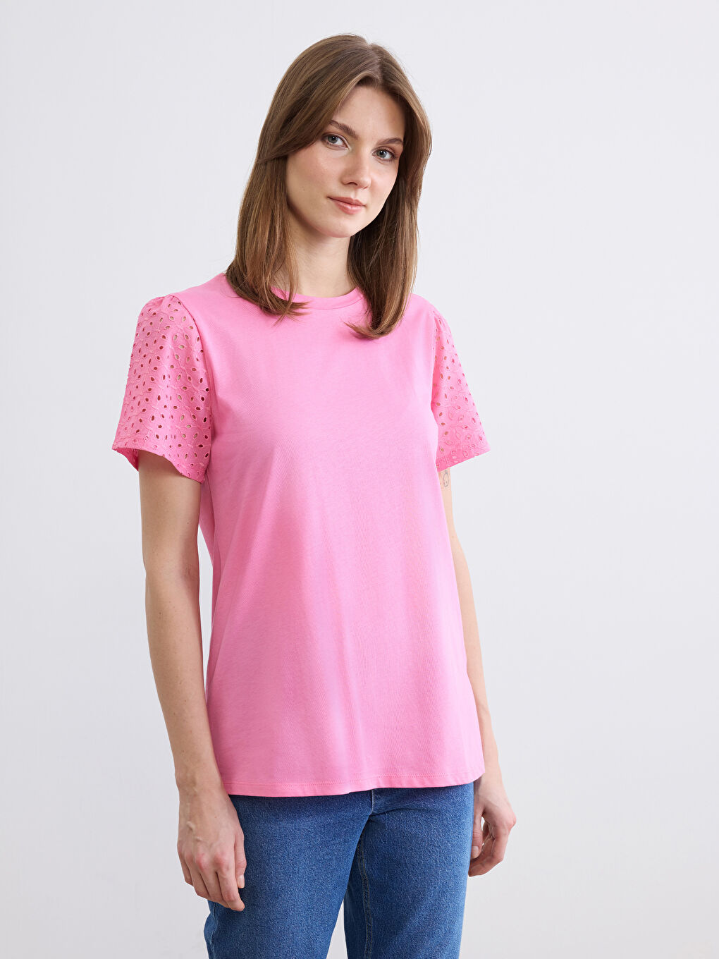 Bluza sa okruglim izrezom, rupičasto pletena