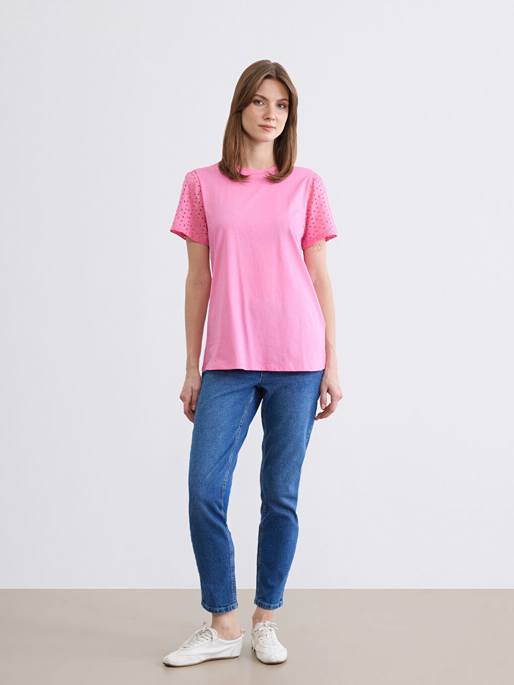 Bluza sa okruglim izrezom, rupičasto pletena-1