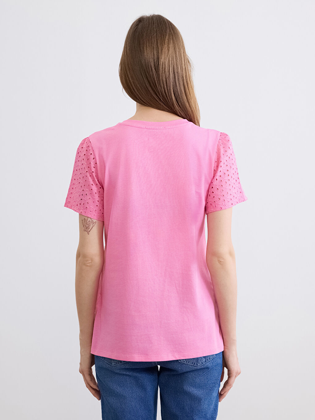 Bluza sa okruglim izrezom, rupičasto pletena-3