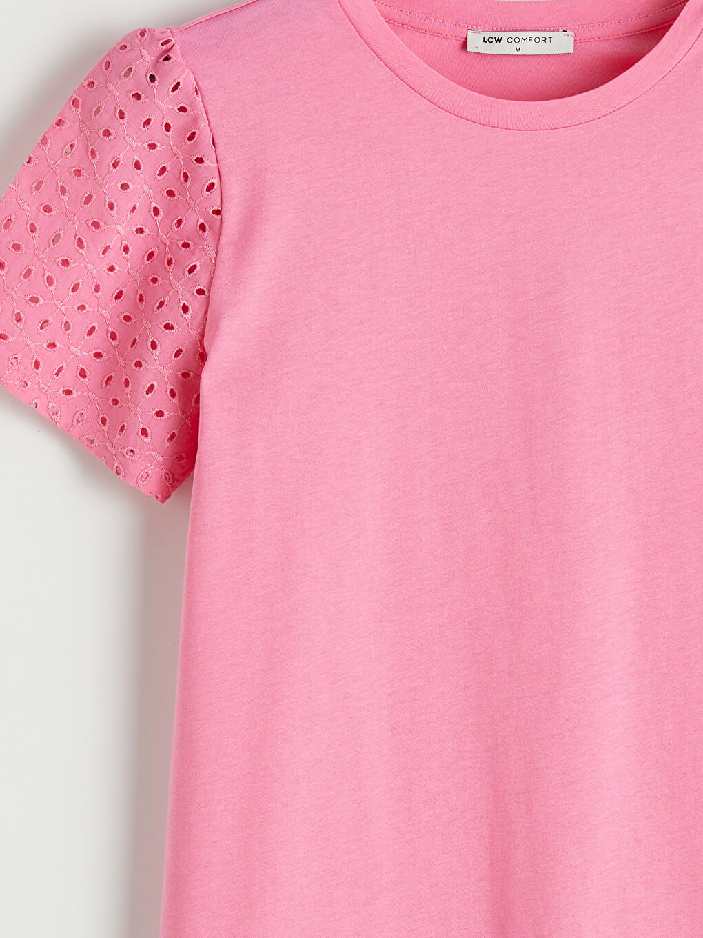 Pembe Bisiklet Yaka Ajurlu Bluz-2