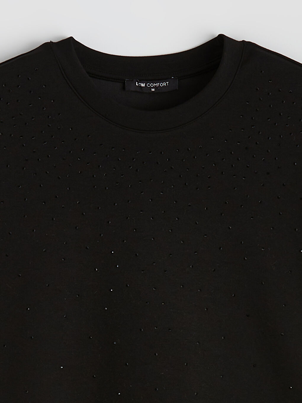 Siyah Bisiklet Yaka Taşlı Soft Touch Kadın Tişört	-1