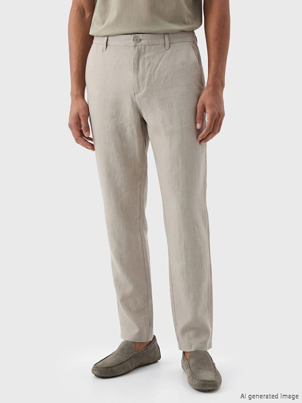 Bej Standart Kalıp Erkek Pantolon-1