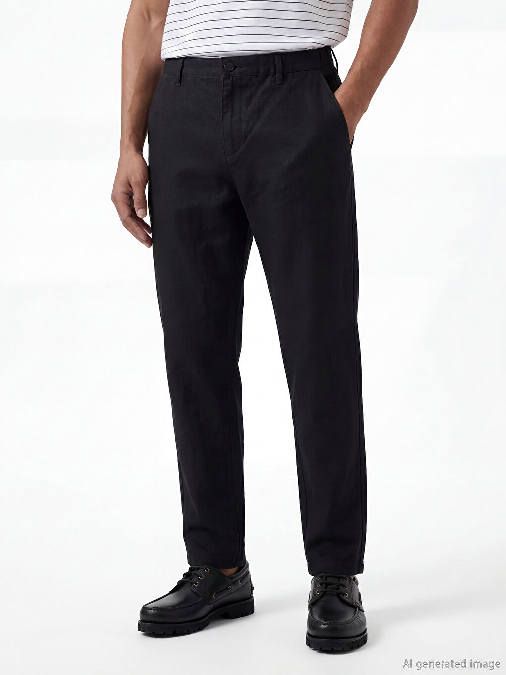 Siyah Standart Kalıp Erkek Pantolon-2