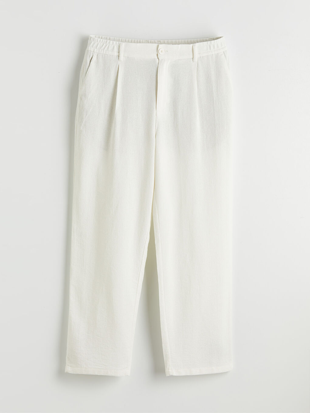 Ekru Rahat Kalıp Pileli Erkek Pantolon