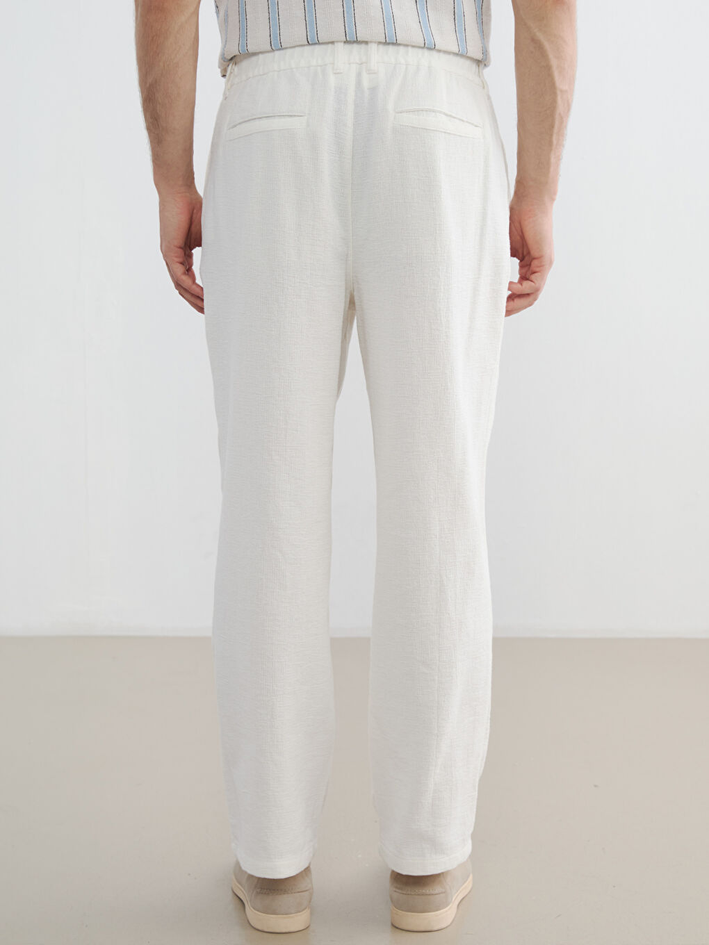 Ekru Rahat Kalıp Pileli Erkek Pantolon-4