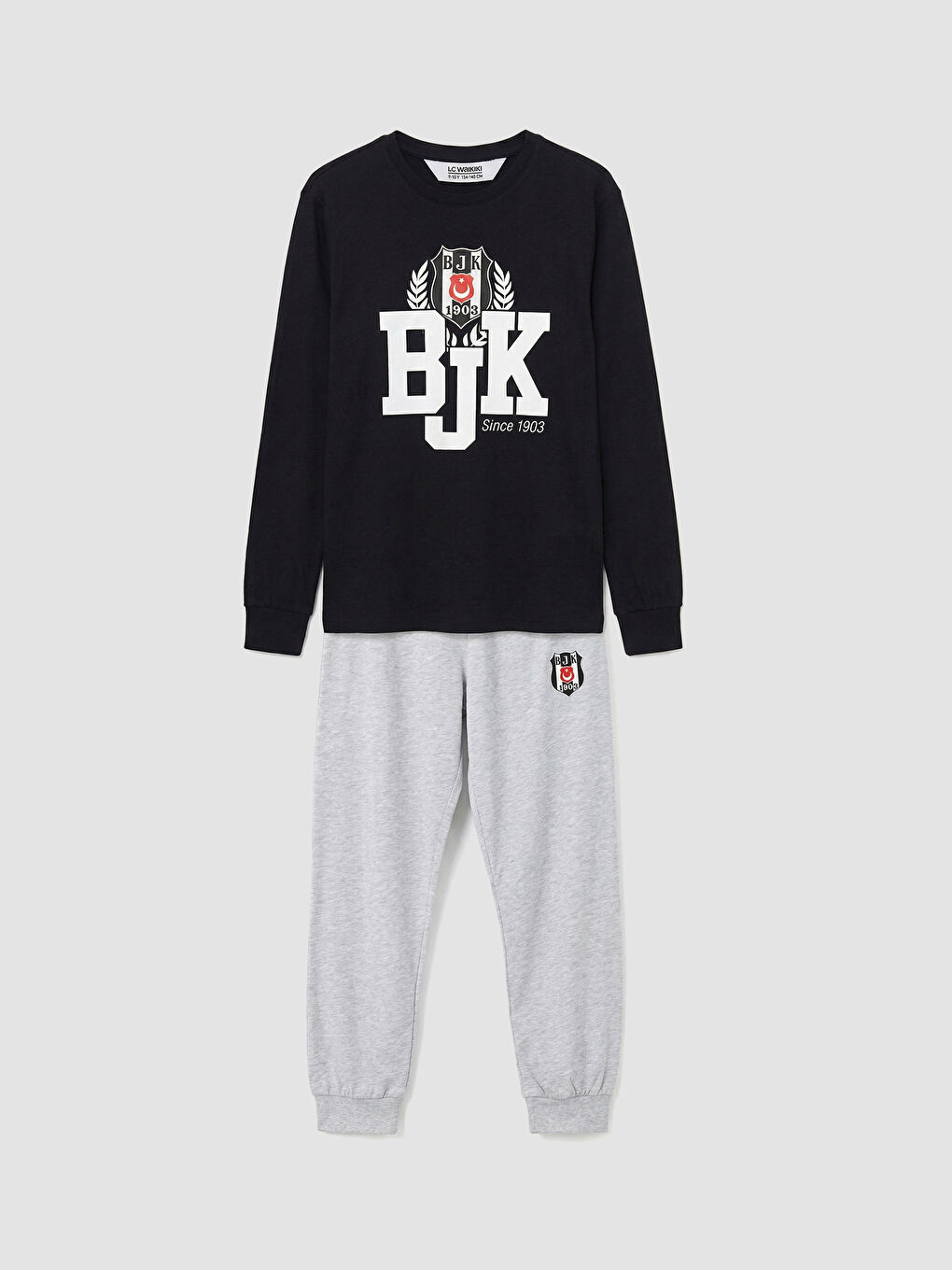 Siyah Bisiklet Yaka Beşiktaş Baskılı Erkek Çocuk Pijama Takım