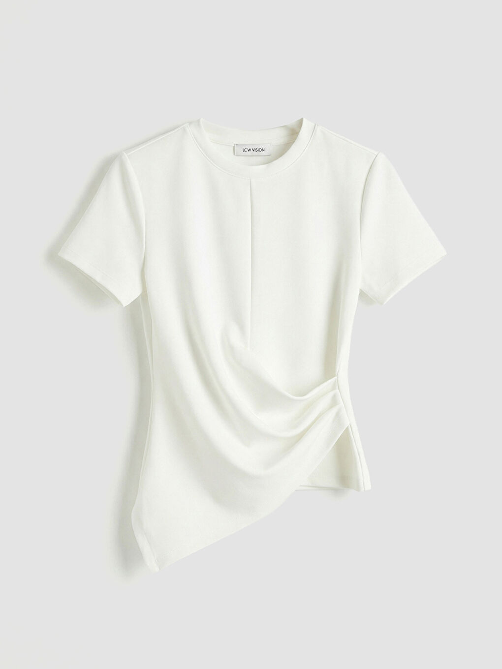 Tricou Basic cu Fronseuri pentru Femei, cu Guler Rotund-4