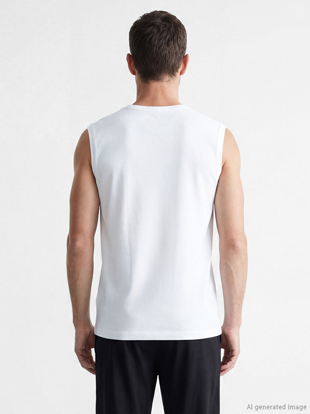 Beyaz Bisiklet Yaka Penye Erkek Atlet-3