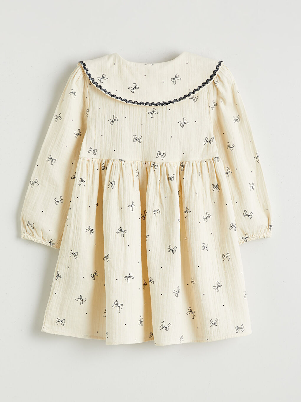 Ekru Bebe Yaka Fırfırlı Kız Çocuk Elbise-1